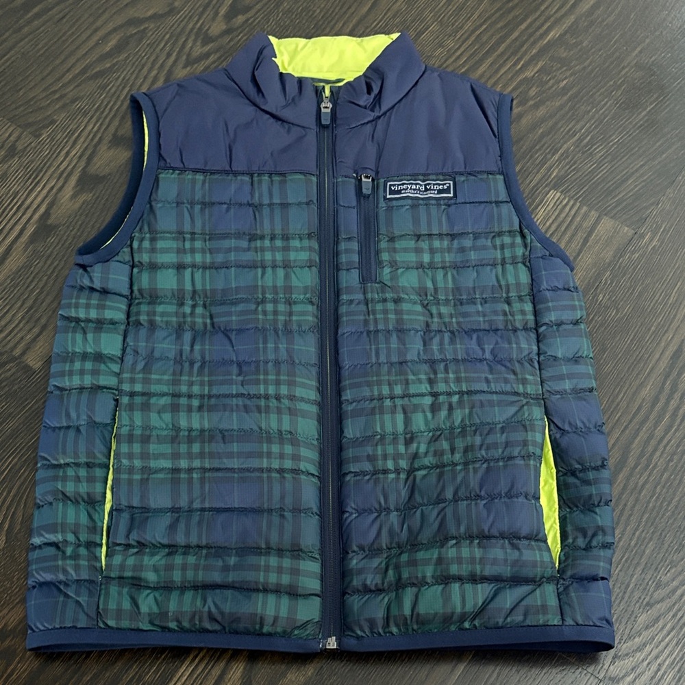 Vineyard Vines Blue and Green Plaid Kids Vest